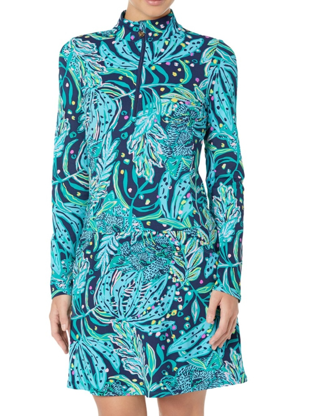 Lilly Pulitzer Nassau Dress UPF 50+ Low Tide Navy Catty Purrsonality Size Large